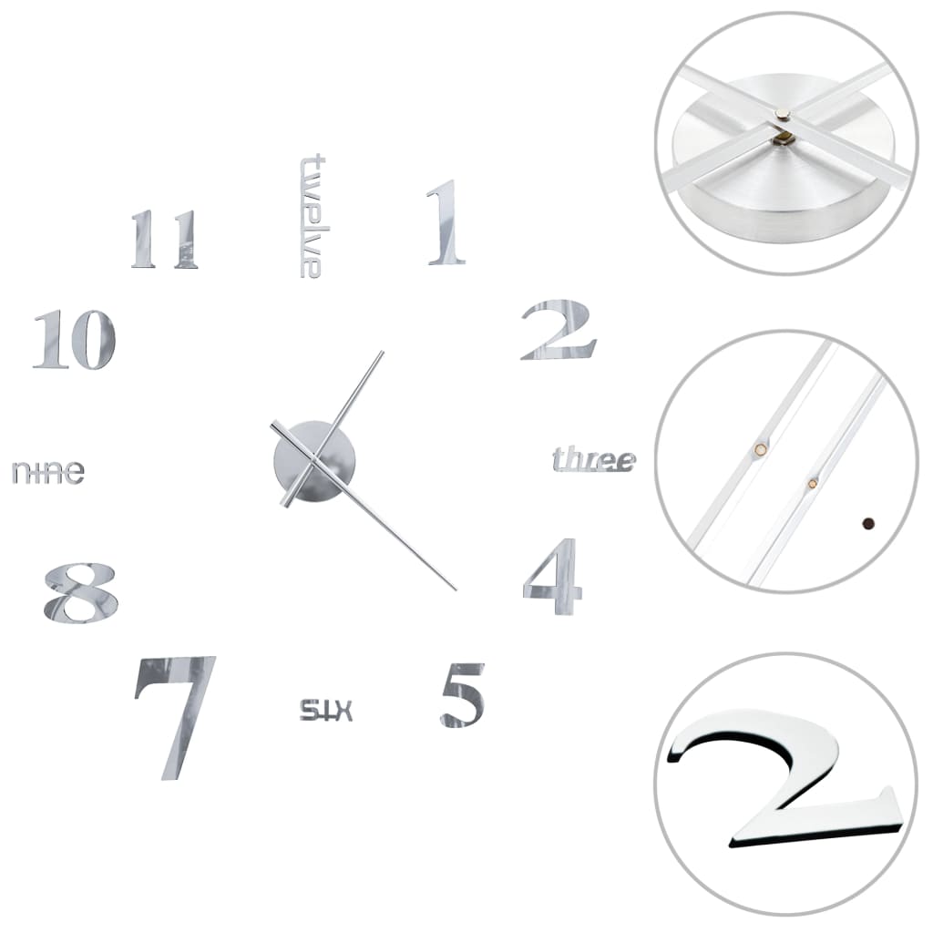 NNEVL 3D Wall Clock Modern Design 100 cm XXL Silver-0