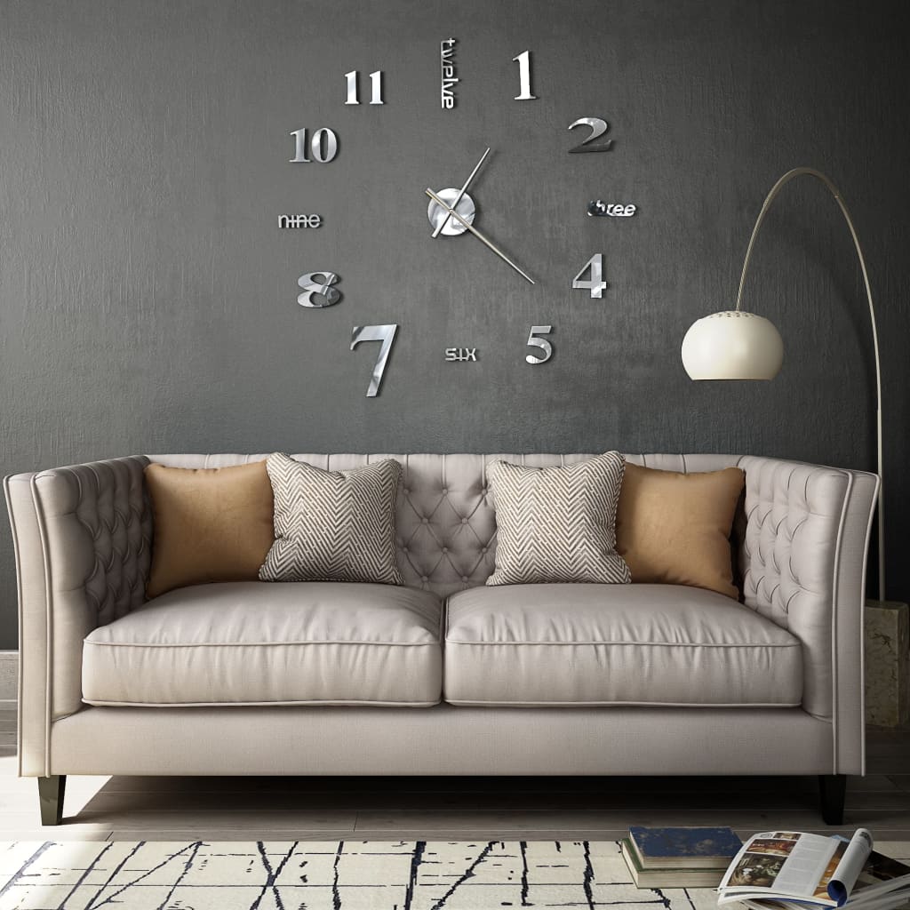 NNEVL 3D Wall Clock Modern Design 100 cm XXL Silver-1