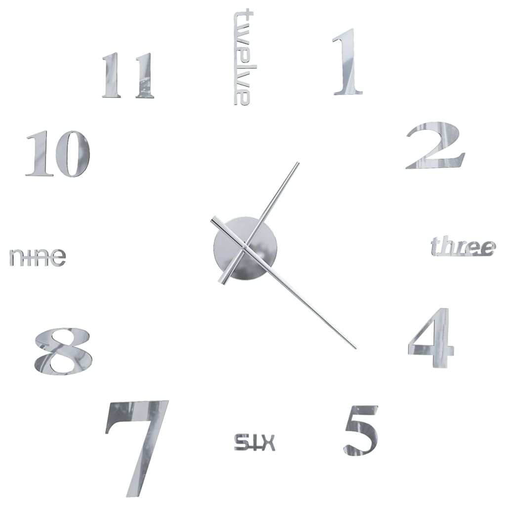 NNEVL 3D Wall Clock Modern Design 100 cm XXL Silver-2