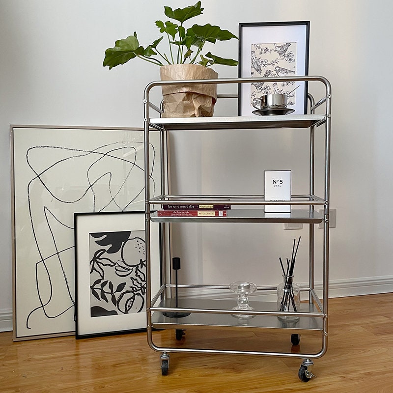 Stainless Steel Bar Cart with Wheels-2